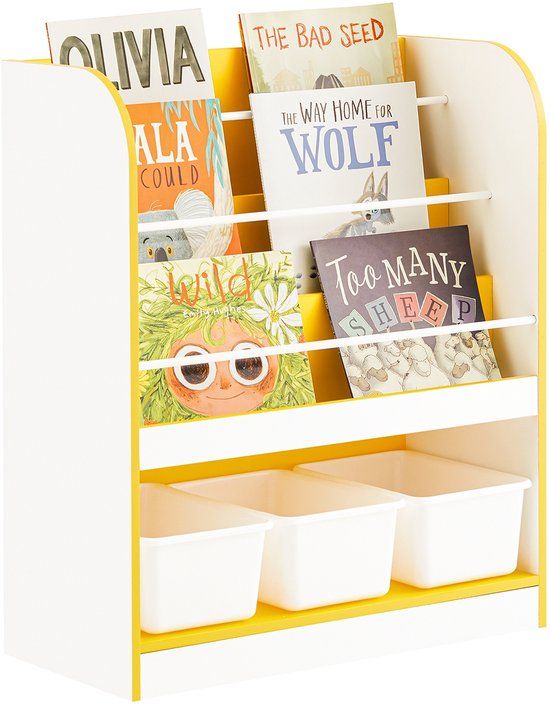 SoBuy KMB108-G Kinderboekenkast - Wit Houten Opbergrek Met 3 Vakken