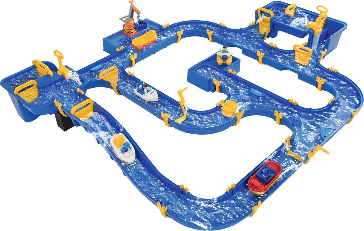 Big Waterplay Amsterdam - Waterbaan Met 4 Boten En 3 Figuren - Blauw Geel (60 Stuks)