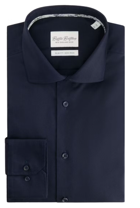 Boston Brothers BBO35S110 - Business Shirt LS - Slim Fit Semi-Wide-Spread Kraag 100% Katoen-Twill - Navy 40