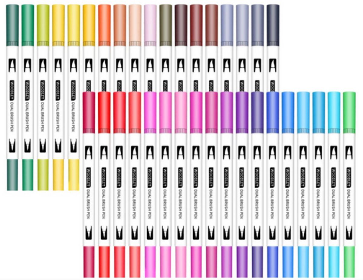 Woodley Dubbelzijdige Stiften - Set 36 Stuks - Twinmarkers - Brushpennen - Multicolor (36 stuks)