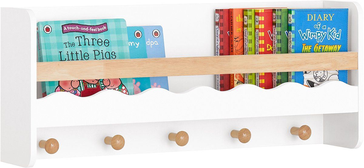 SoBuy KMB78-W - Wandkapstok met Opbergplank en Haken - Wit