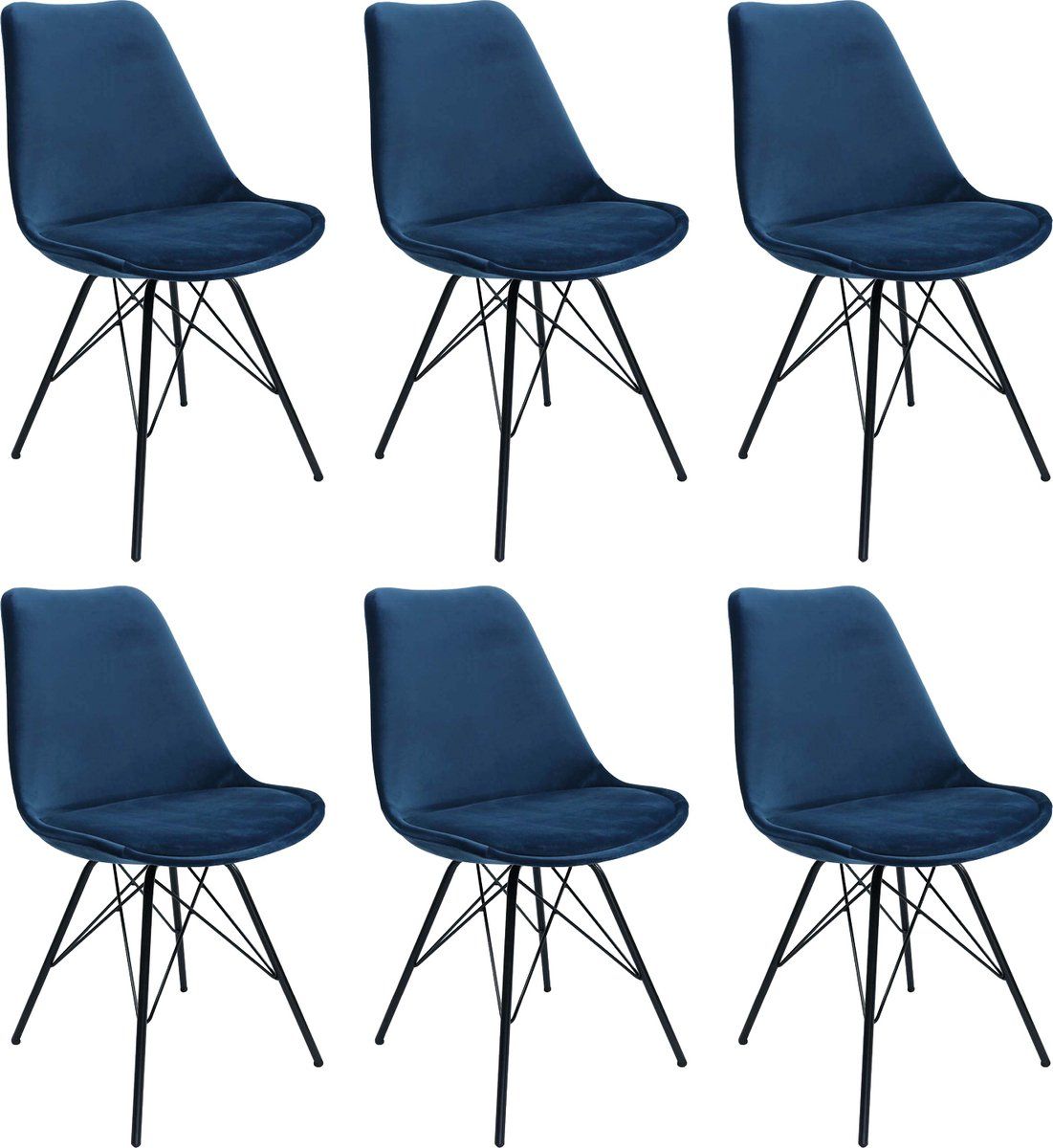 Kick Kuipstoel Velvet Donkerblauw - Zwart Frame - Set Van 6