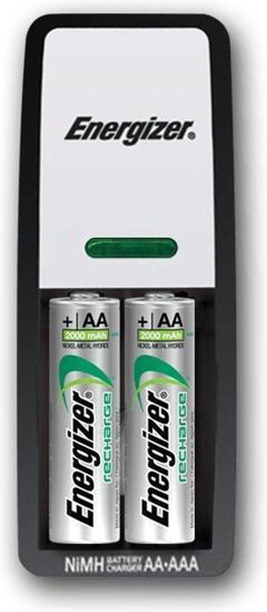 Energizer Mini Charger - Lader voor 2 AA/AAA batterijen - Laadt in 12 uur - Grijs (2 stuks)