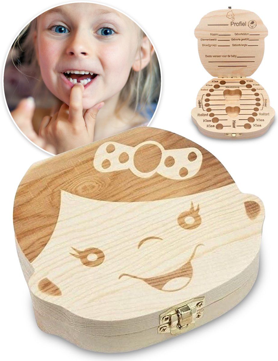 Peace Tandendoosje Meisjes - Houten Bewaardoosje Melktanden - Haarlokdoosje - Bruin